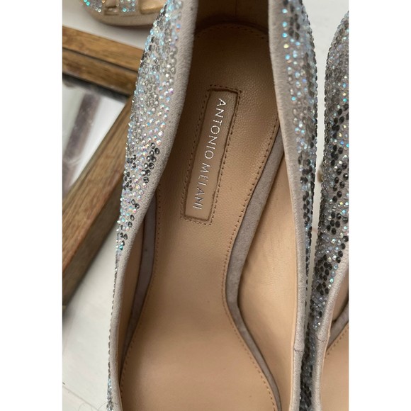 Sz 8 Antonio Melani Silver Mallana Grey Sequined/Rhinestoned Leather Heels Pumps - Picture 2 of 8